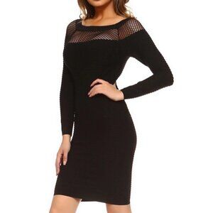 Long Mesh Sleeve Seamless Textured Midi to Mini Dress Coctail Office SML604